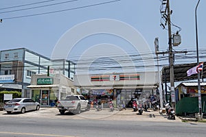 Paknampran, Thailand - October 31, 2020: The Paknampran 7-11 store at octopus roundabout which is very popular store among