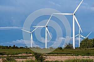 Pakri / Estonia - 07.27.2023: Nordex windmill farm on the Pakri peninsula in Estonia. European Environment Initiative.