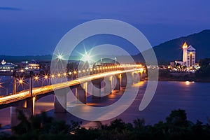 Pakse Bridge over the Mekong River at dusk