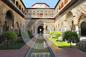 Palace of Alcazar, Famous Andalusian Architecture. Old Arab Palace in Seville, Spain