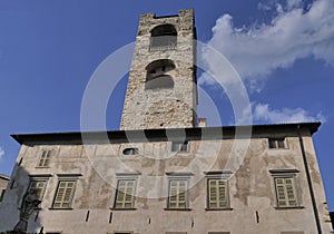 Palace and bells tower called Campanone in Bergamo