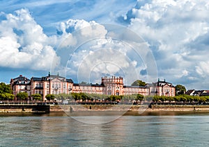 The palace of `Biebrich`, whole view from the Rhine river, Wiesbaden, Germany