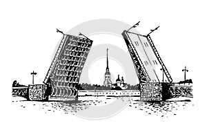 Palace Bridge and Peter and Paul Fortress vector illustration