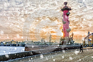 Palace Bridge at sunset in winter in St. Petersburg, Russia