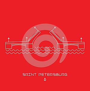 Palace Bridge - symbol of Saint Petersburg, Russia. Simple line drawn. Vector illustration.