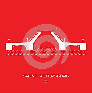 Palace Bridge - symbol of Saint Petersburg, Russia. Simple line drawn. Vector illustration.