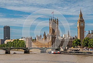Palace  and bridge of Westminster plus Big Ben, London, England, UK