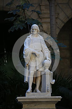 Palace of Captain-Generals. Marble statue of Christopher Columbus on the patio of the palace photo