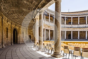 Palace of Charles V transformed into an amphitheater in Alhambra palace complex in Granada, Spain