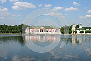 Palace & church at the museum-estate Kuskovo, monument of the 18th century.