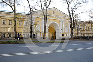 Moscow, Russia,  Lefortovsky Palace on the Yauza River. Main Gate.