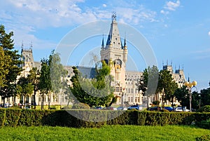 Palace of Culture in Iasi Romania surrounded by green vegetation