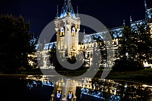 Palace of Culture illuminated at night in Iasi