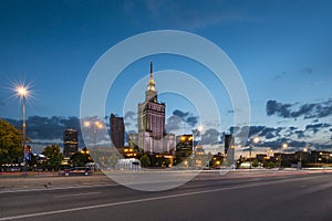 Palace of Culture by night, Warsaw, Poland