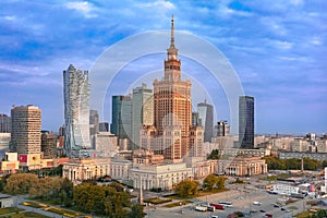 Palace of Culture and Science in Warsaw city downtown, Poland.