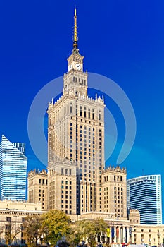 Palace of Culture and Science in Warsaw city downtown, Poland.