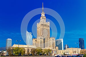 Palace of Culture and Science in Warsaw city downtown, Poland.