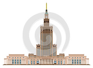 Palace of Culture and Science Warsaw, Poland. Isolated on white background vector illustration photo