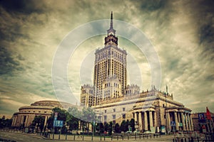 The Palace of Culture and Science, Warsaw, Poland. Retro