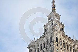 Palace of Culture and Science in Warsaw, Poland with a sky in a background