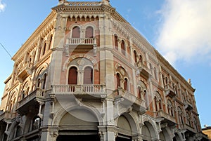 Palace of Debite sunlit in Piazza delle Erbe in Padua located in Veneto (Italy)