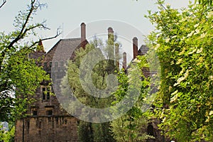 Palace of the Dukes of Braganza, hidden among the trees of the park, GuimarÃ£es. Portugal.