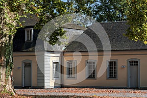 The palace of Falkenlust. The Falkenlust palaces is a historical building complex in BrÃÂ¼hl, North Rhine-Westphalia