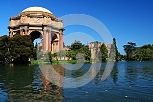Palace of Fine Arts against blue sky in San Francisco