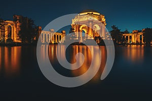 The Palace of Fine Arts in the Marina District of San Francisco, California, Twilight time