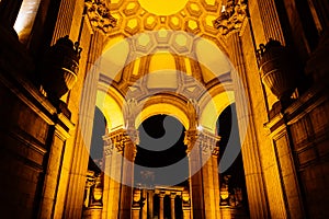 The Palace of Fine Arts at night, in San Francisco, California.