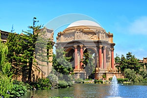 Palace of Fine Arts, situated in a landscape featuring a tranquil lake, San Francisco, USA