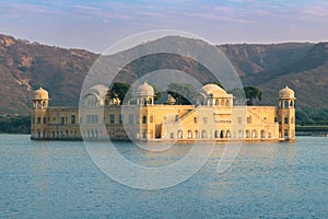 The palace Jal Mahal at night. Jal Mahal Water Palace was built during the 18th century in the middle of Man Sager Lake. Jaipur,