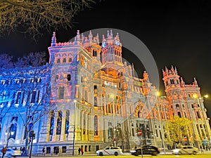 Palace in Madrid night lights photo