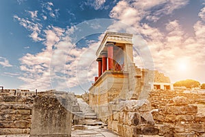 Palace of Minos, restored north entrance, ancient city of Knossos, Heraklion, Crete