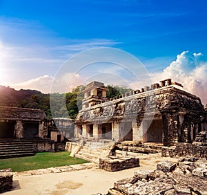 The Palace observation tower in Palenque, Maya city in Chiapas, Mexico