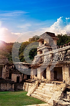 The Palace observation tower in Palenque, Maya city in Chiapas, Mexico