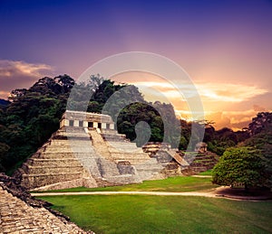 The Palace observation tower in Palenque, Maya city in Chiapas, Mexico