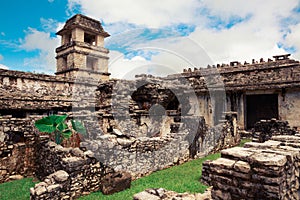 The Palace observation tower in Palenque, Maya city in Chiapas, Mexico