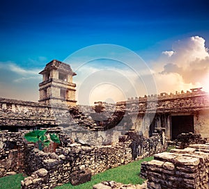 The Palace observation tower in Palenque, Maya city in Chiapas, Mexico