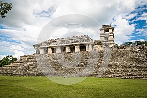 Palace and observatory at mayan ruins of Palenque - Chiapas, Mexico