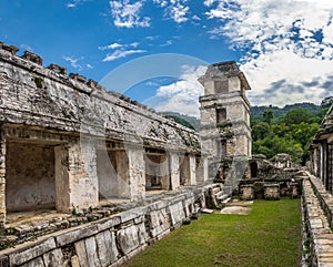 Palace and observatory at mayan ruins of Palenque - Chiapas, Mexico