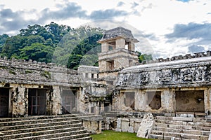 Palace and observatory at mayan ruins of Palenque - Chiapas, Mexico