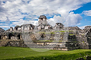 Palace and observatory at mayan ruins of Palenque - Chiapas, Mexico