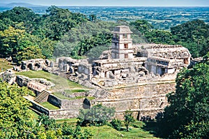 Palace and observatory at mayan ruins of Palenque. Chiapas,