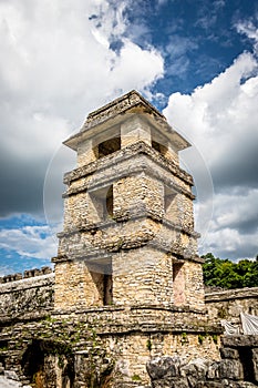 Palace observatory tower at mayan ruins of Palenque - Chiapas, Mexico