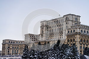 Palace of the Parliament, Bucharest, Romania - winter scene