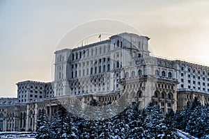 Palace of the Parliament, Bucharest, Romania - winter scene