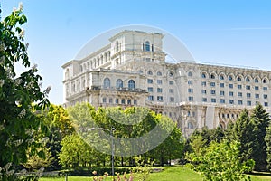 The Palace of the Parliament or People`s House, Bucharest, Romania. View from the Central Square.  The Palace was ordered by