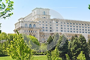 The Palace of the Parliament or People`s House, Bucharest, Romania. View from the Central Square.  The Palace was ordered by