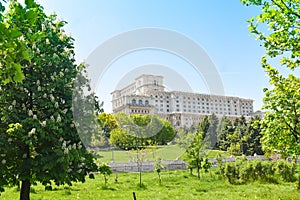 The Palace of the Parliament or People`s House, Bucharest, Romania. View from the Central Square.  The Palace was ordered by